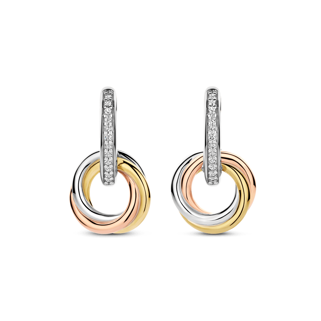 TI SENTO Sterling Silver & Gold Plated Three Colour Cubic Zirconia Set Drop Earrings