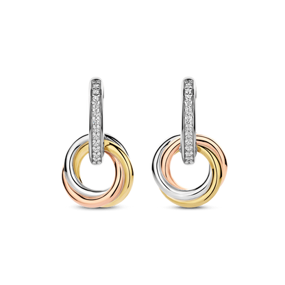 TI SENTO Sterling Silver & Gold Plated Three Colour Cubic Zirconia Set Drop Earrings
