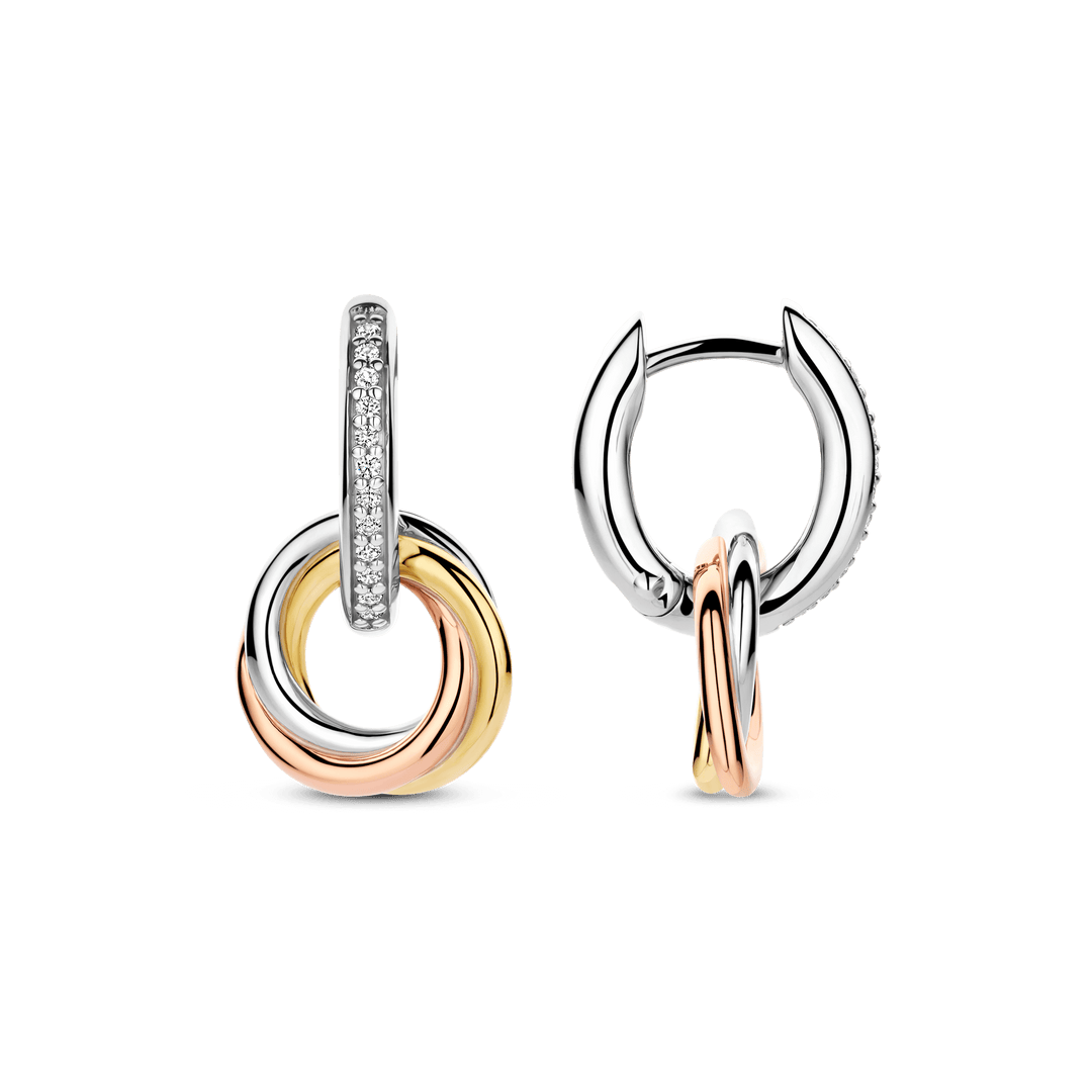 TI SENTO Sterling Silver & Gold Plated Three Colour Cubic Zirconia Set Drop Earrings