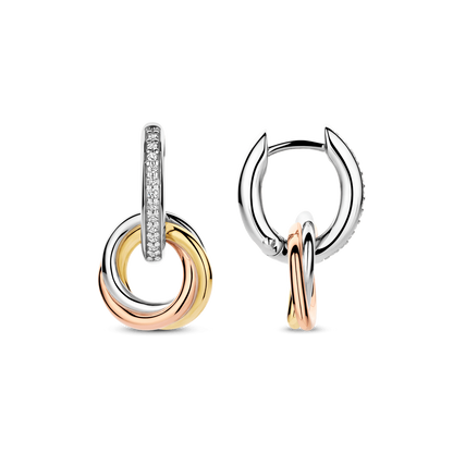 TI SENTO Sterling Silver & Gold Plated Three Colour Cubic Zirconia Set Drop Earrings