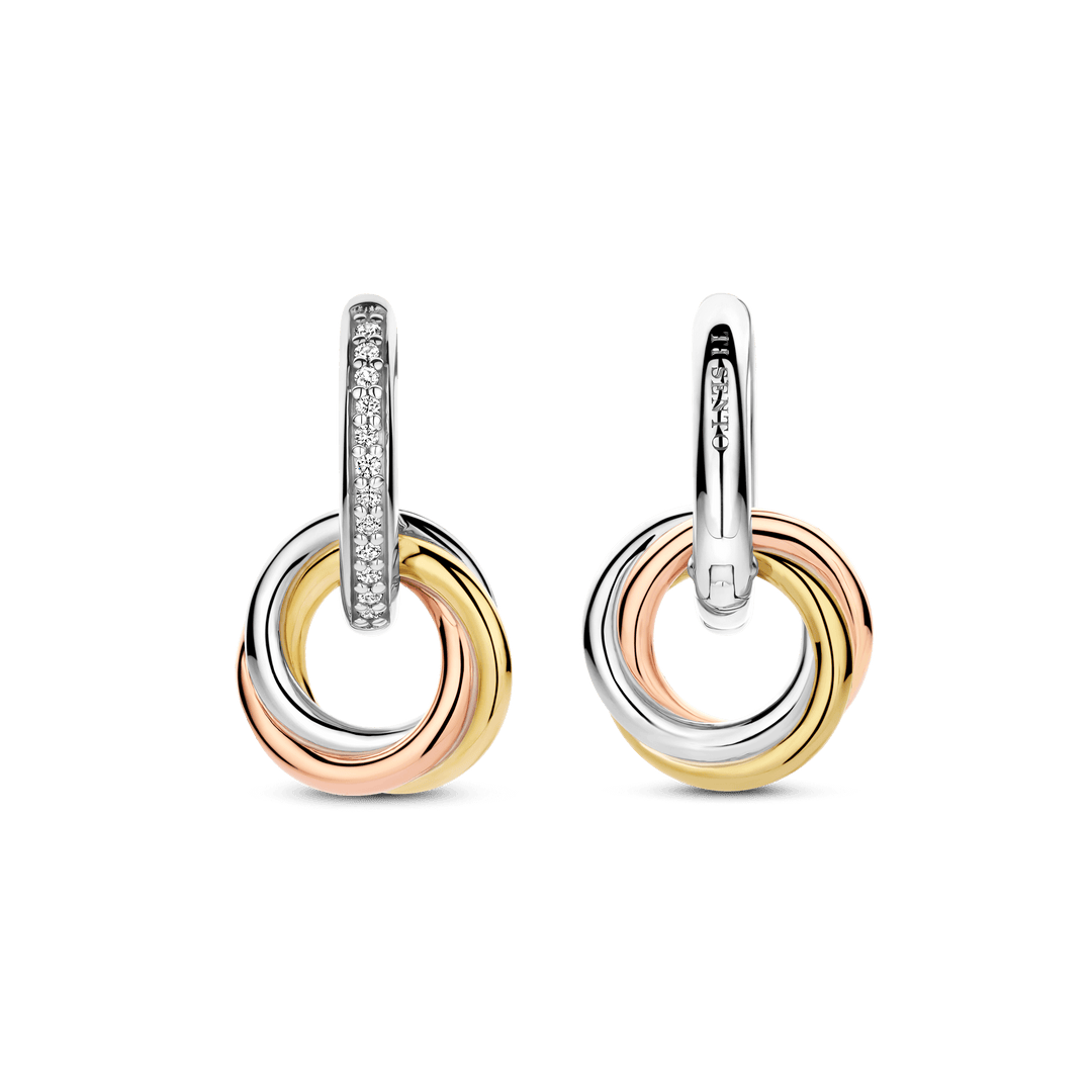 TI SENTO Sterling Silver & Gold Plated Three Colour Cubic Zirconia Set Drop Earrings