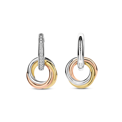 TI SENTO Sterling Silver & Gold Plated Three Colour Cubic Zirconia Set Drop Earrings