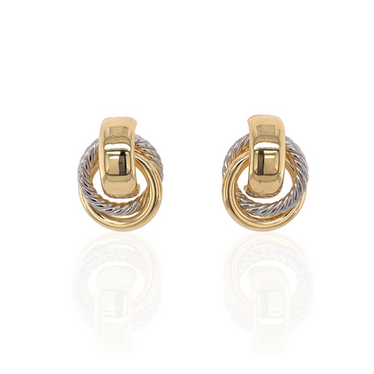 9ct Yellow & White Gold Two Tone Door Knocker Stud Earrings