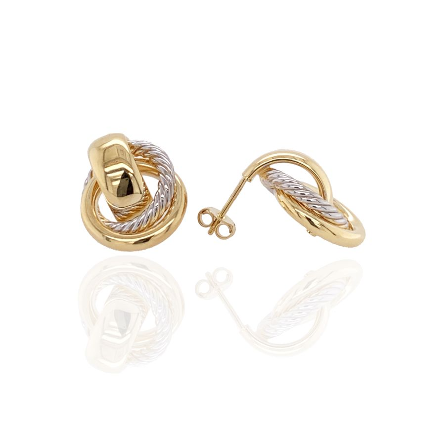 9ct Yellow & White Gold Two Tone Door Knocker Stud Earrings