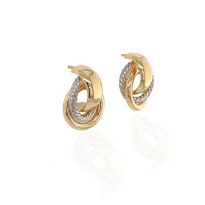 9ct Yellow & White Gold Two Tone Door Knocker Stud Earrings