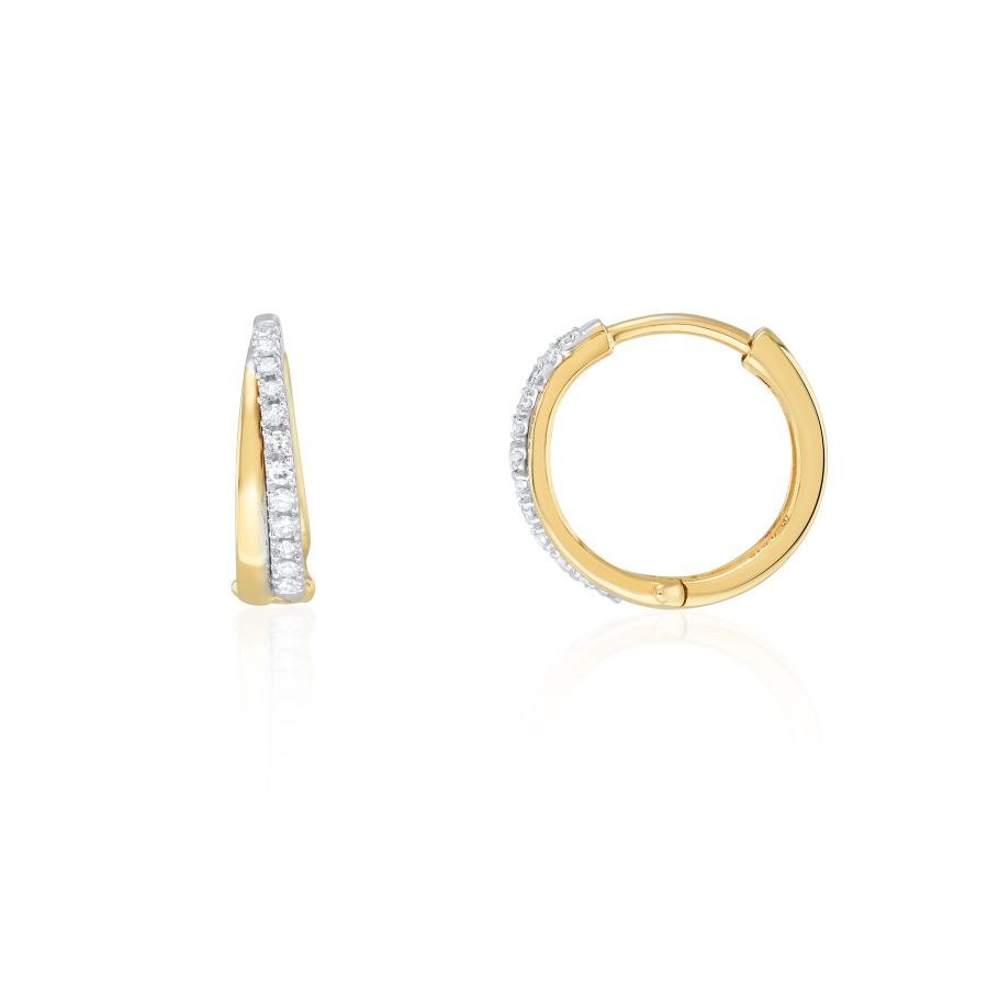 9ct Yellow & White Gold Two Tone Diamond Set Huggy Hoop Earrings