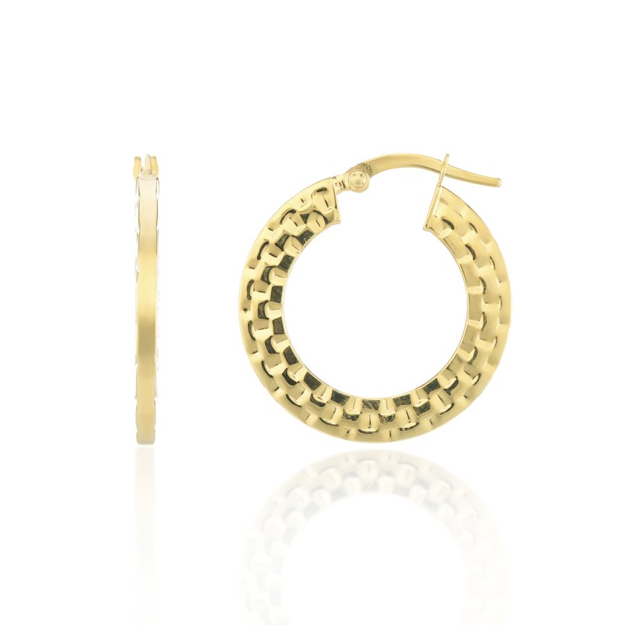 9ct Gold Panther Link Style Creole Hoop Earrings