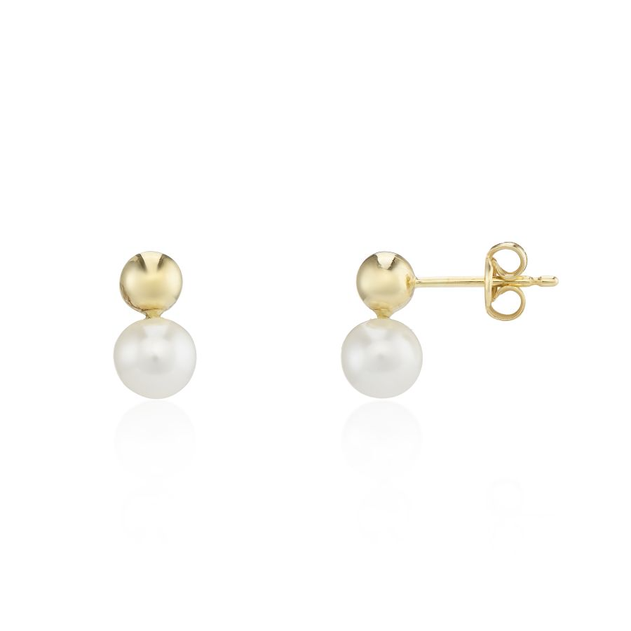 9ct Gold Pearl & Gold Bead "Snowman" Stud Earrings