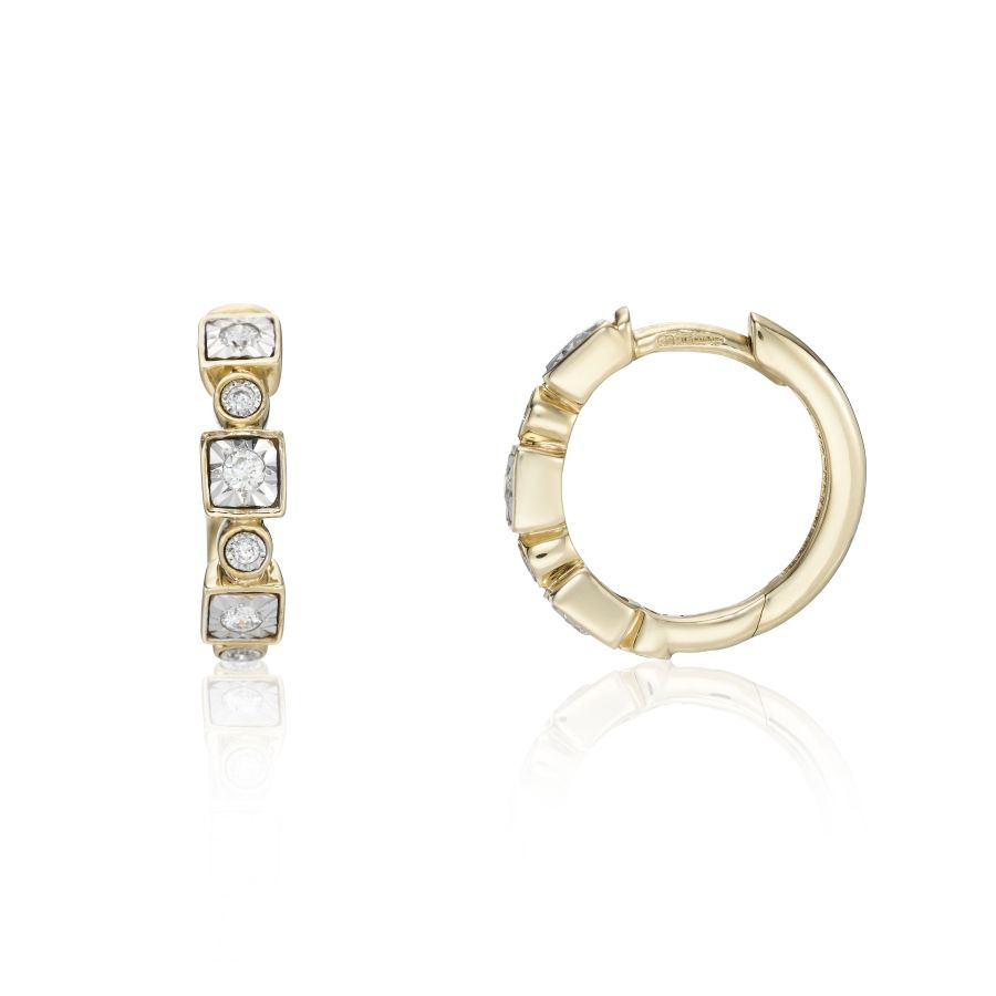 9ct Gold Diamond Set Huggy Hoop Earrings