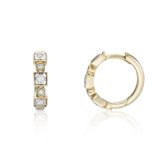9ct Gold Diamond Set Huggy Hoop Earrings