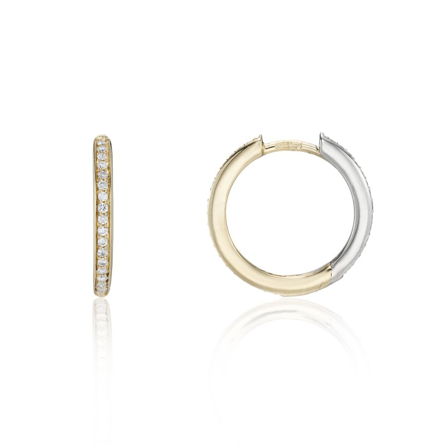 9ct Yellow & White Gold Two Tone Diamond Set Huggy Hoop Earrings