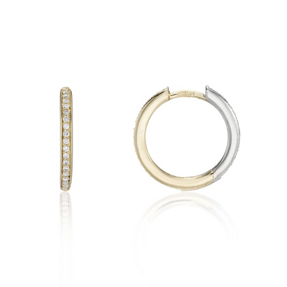 9ct Yellow & White Gold Two Tone Diamond Set Huggy Hoop Earrings