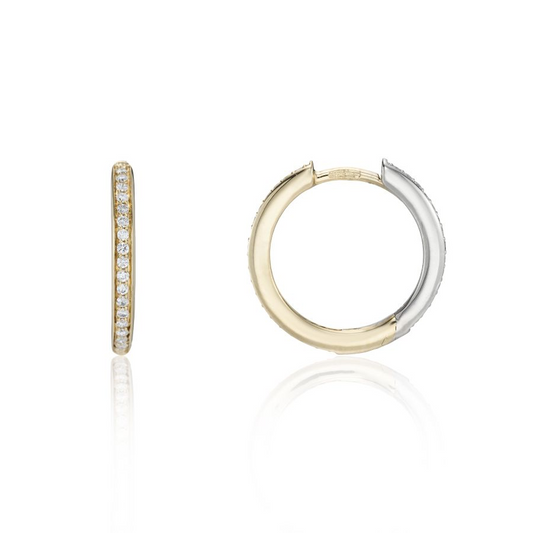 9ct Yellow & White Gold Two Tone Diamond Set Huggy Hoop Earrings