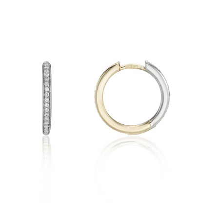 9ct Yellow & White Gold Two Tone Diamond Set Huggy Hoop Earrings
