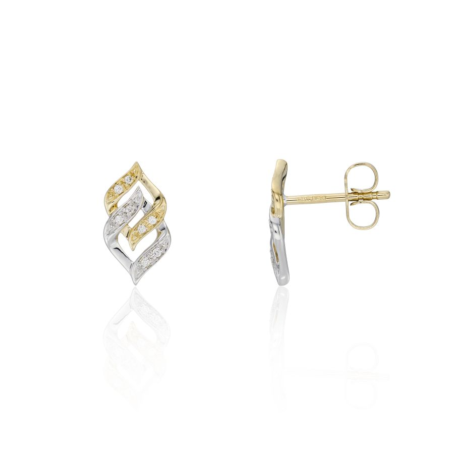 9ct Yellow & White Gold Two Tone Diamond Set Interlinked Stud Earrings