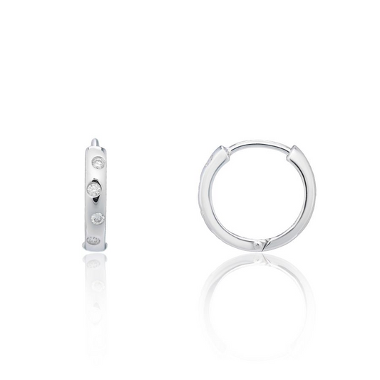 9ct White Gold Diamond Set Hoop Earrings