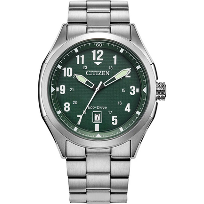 Citizen Eco-Drive Terra Force Green Dial Stainless Steel Mens Watch AW1890-51X