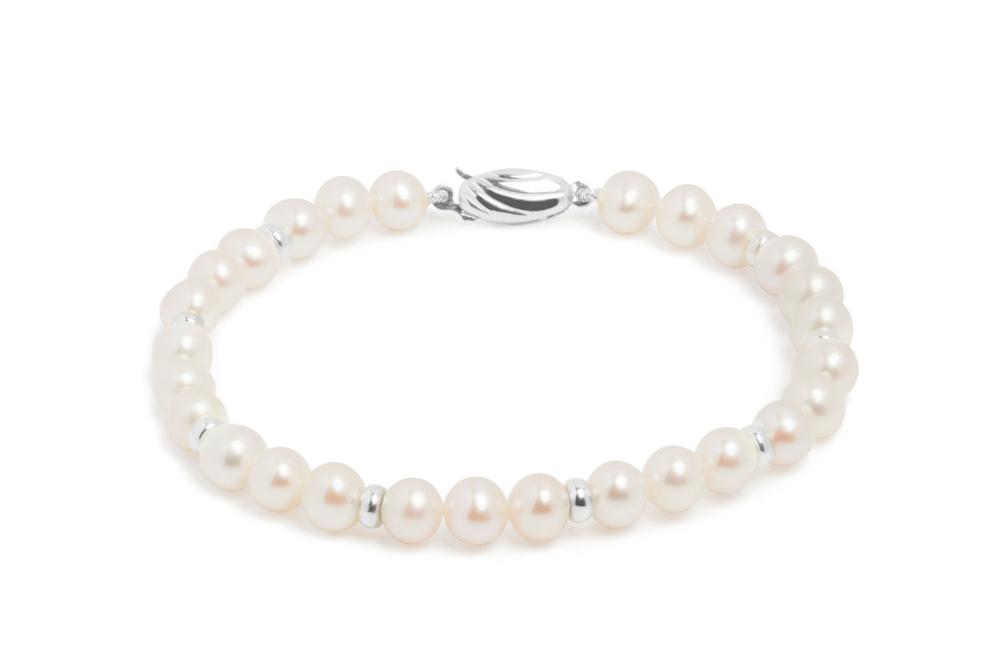 Cultured Freshwater Pearl & Sterling Silver Rondel Set Bracelet