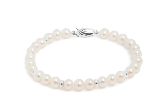 Cultured Freshwater Pearl & Sterling Silver Rondel Set Bracelet