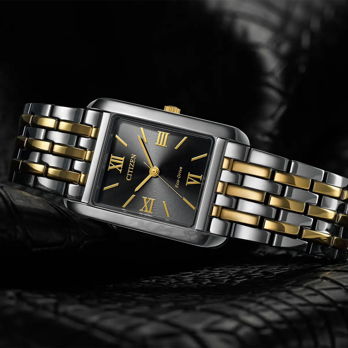 Citizen Eco-Drive Dress Classic Black Dial Two Tone Mens Watch BJ6574-59E