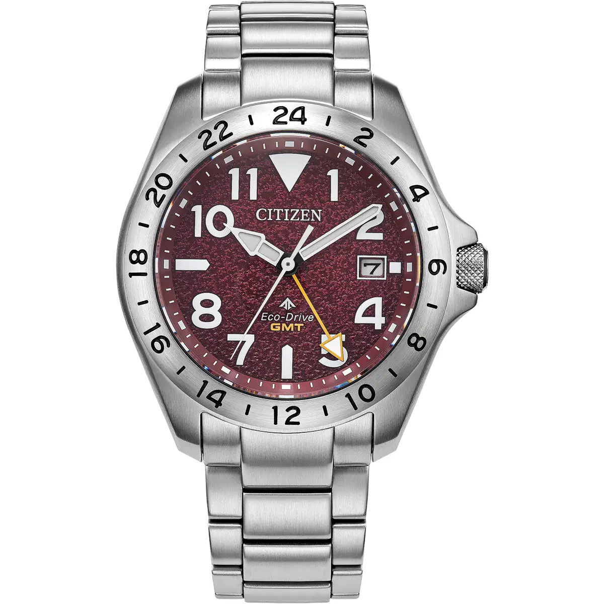 Citizen Eco-Drive Promaster Land GMT Red Dial Stainless Steel Mens Watch BJ7150-50W