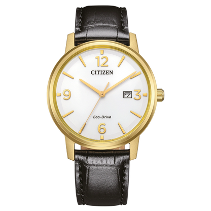Citizen Eco-Drive White Dial Gold Plated Mens Watch BM6756-01A