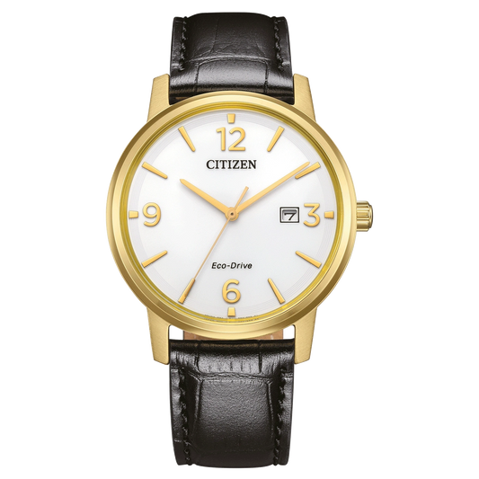 Citizen Eco-Drive White Dial Gold Plated Mens Watch BM6756-01A