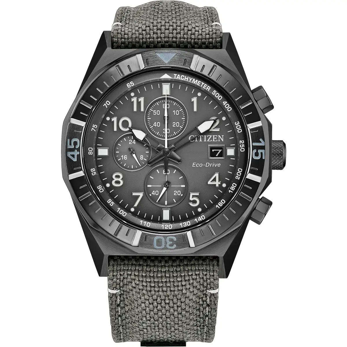 Citizen Eco-Drive Nighthawk Grey Dial Ion Plated Stainless Steel Mens Chronograph Watch CA0897-04H