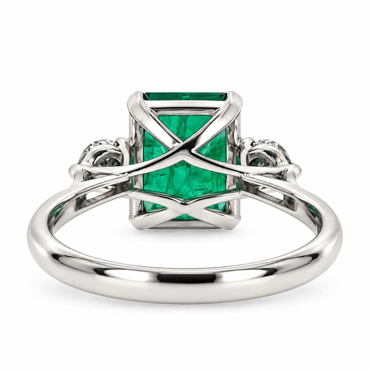 Platinum Emerald & Diamond Set Three Stone Trilogy Ring