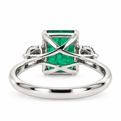 Platinum Emerald & Diamond Set Three Stone Trilogy Ring