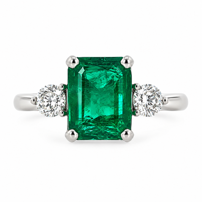 Platinum Emerald & Diamond Set Three Stone Trilogy Ring