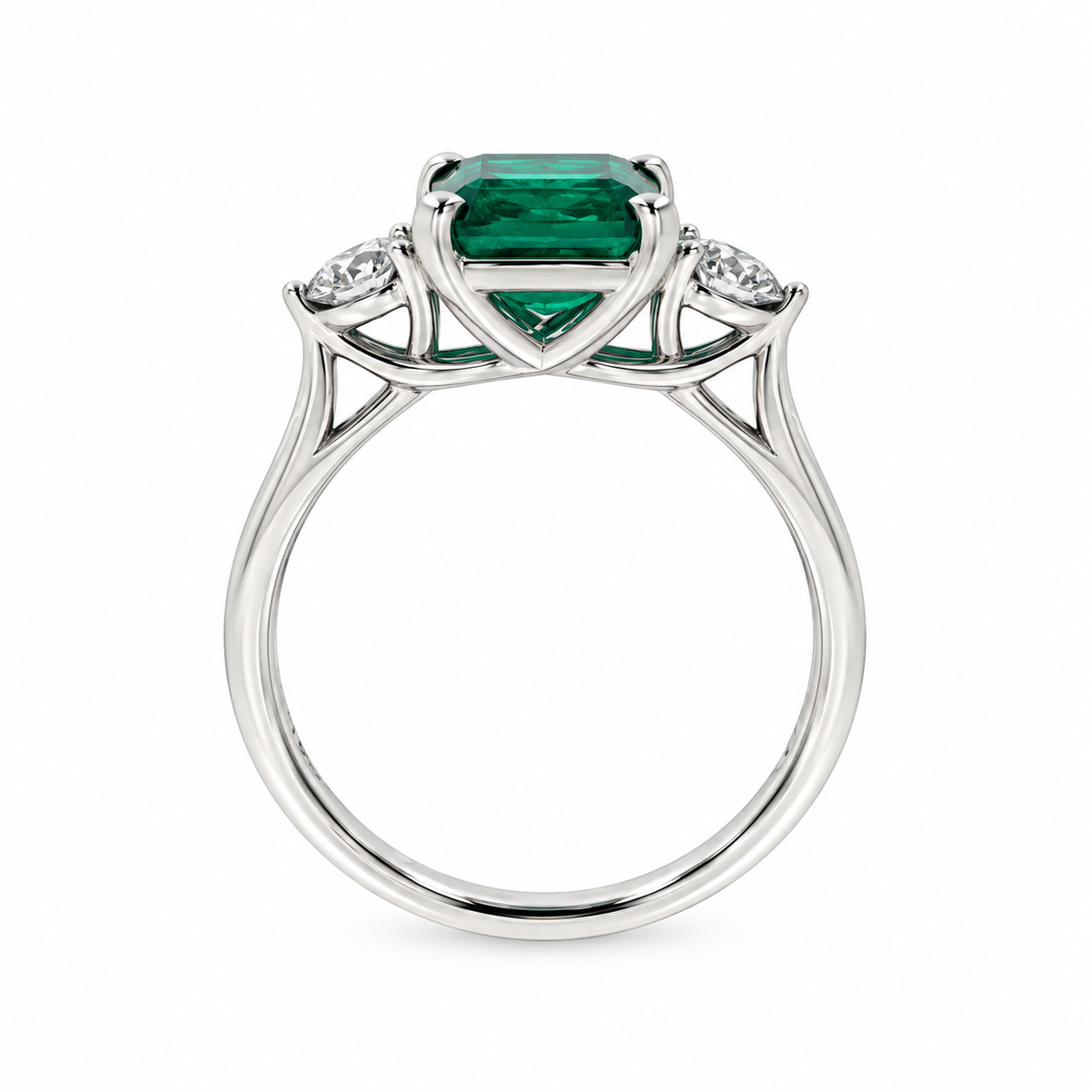 Platinum Emerald & Diamond Set Three Stone Trilogy Ring