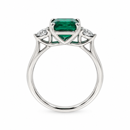Platinum Emerald & Diamond Set Three Stone Trilogy Ring