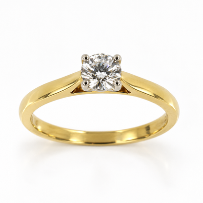 18ct Yellow Gold & Platinum Solitaire 4 Claw Set 0.80ct Single Stone Triple X Diamond Ring