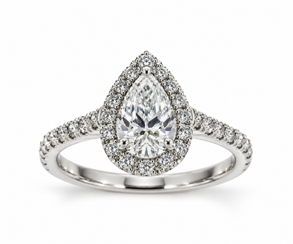 Platinum Claw Set Pear Shaped Diamond Halo Cluster Dress Ring