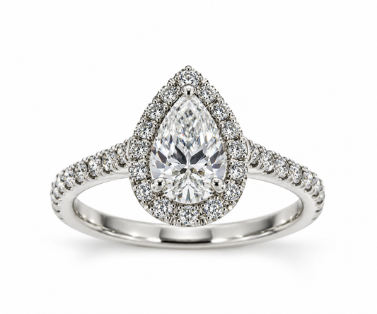 Platinum Claw Set Pear Shaped Diamond Halo Cluster Dress Ring