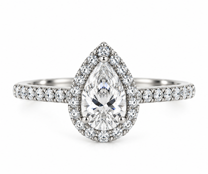 Platinum Claw Set Pear Shaped Diamond Halo Cluster Dress Ring