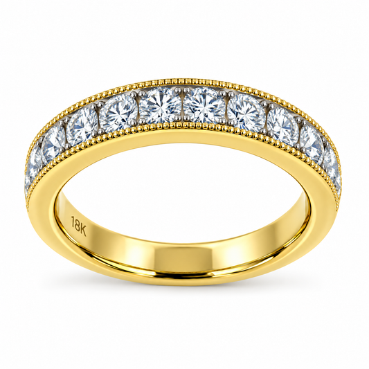 18ct Gold 1.00ct Diamond Milgrain Set Half Eternity Ring