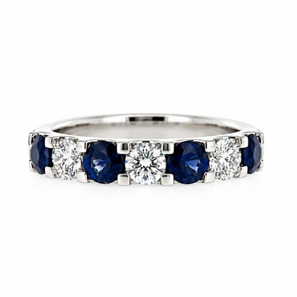 Platinum Sapphire & Diamond Seven Stone Half Eternity Ring