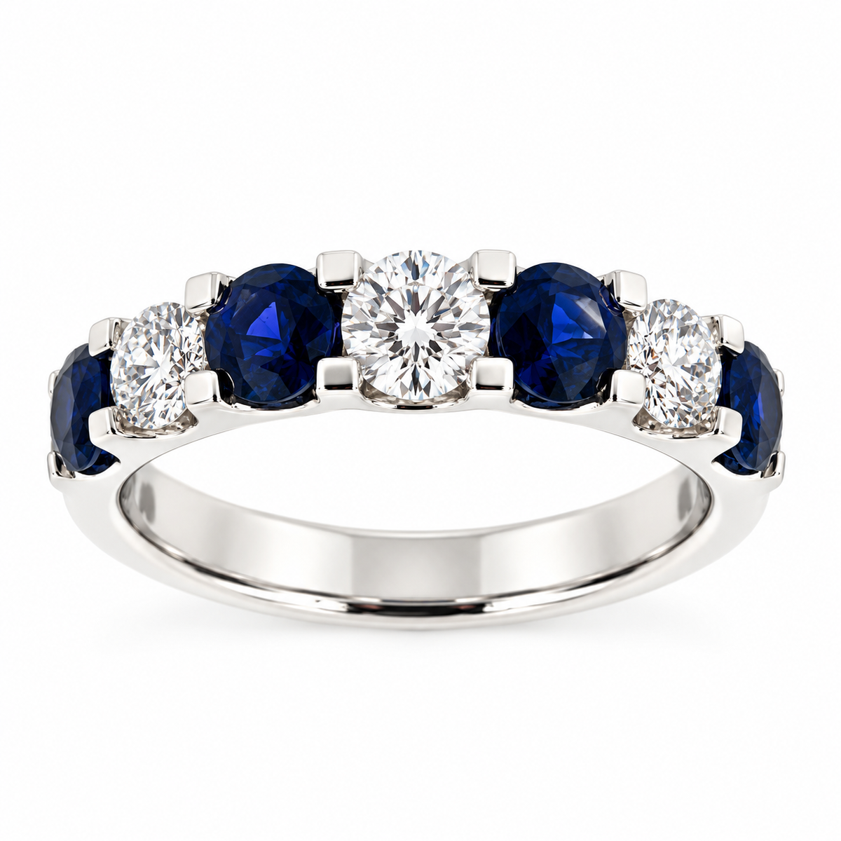 Platinum Sapphire & Diamond Seven Stone Half Eternity Ring