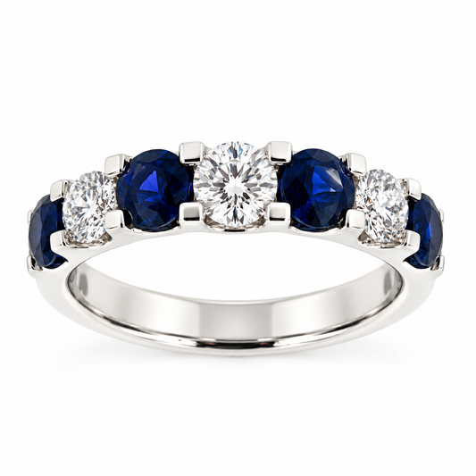 Platinum Sapphire & Diamond Seven Stone Half Eternity Ring