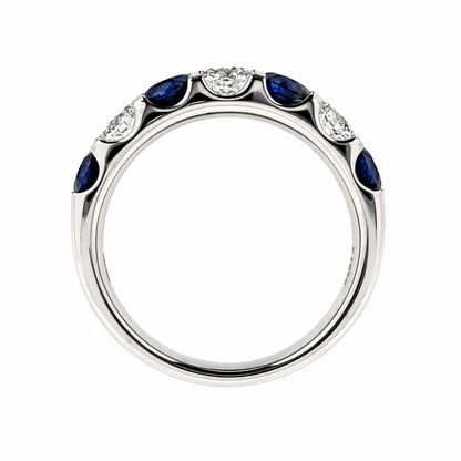 Platinum Sapphire & Diamond Seven Stone Half Eternity Ring