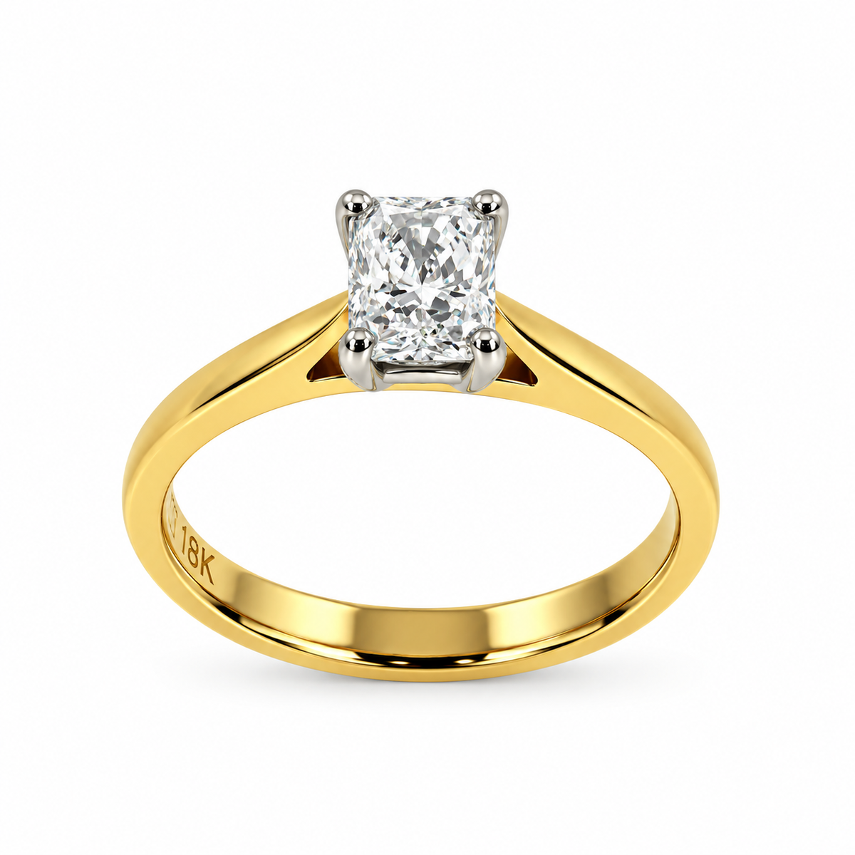 18ct Yellow Gold & Platinum Solitaire 4 Claw Set 0.70ct Single Stone Radiant Cut Diamond Ring