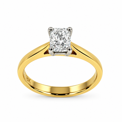 18ct Yellow Gold & Platinum Solitaire 4 Claw Set 0.70ct Single Stone Radiant Cut Diamond Ring