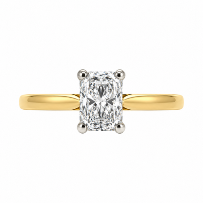 18ct Yellow Gold & Platinum Solitaire 4 Claw Set 0.70ct Single Stone Radiant Cut Diamond Ring