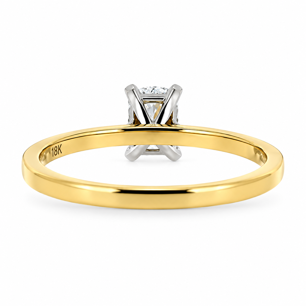 18ct Yellow Gold & Platinum Solitaire 4 Claw Set 0.70ct Single Stone Radiant Cut Diamond Ring