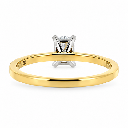 18ct Yellow Gold & Platinum Solitaire 4 Claw Set 0.70ct Single Stone Radiant Cut Diamond Ring