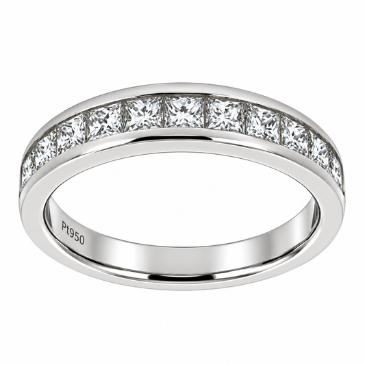 Platinum 1.00ct Princess Cut Diamond Channel Set Half Eternity Ring