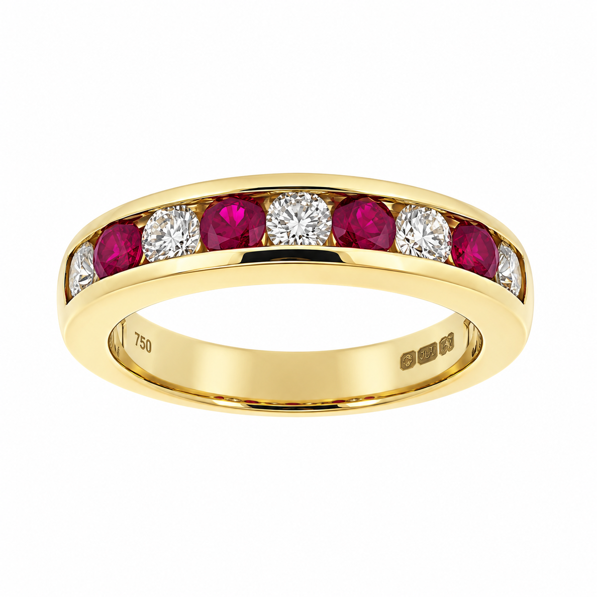 18ct Gold Ruby & Diamond Channel Set Half Eternity Ring