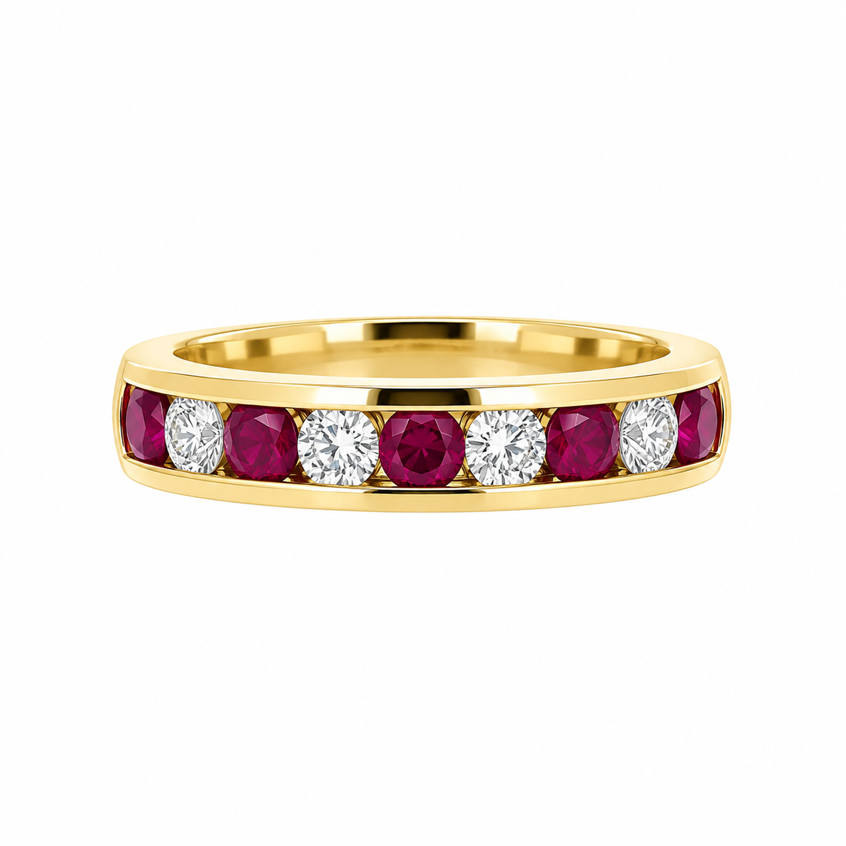 18ct Gold Ruby & Diamond Channel Set Half Eternity Ring
